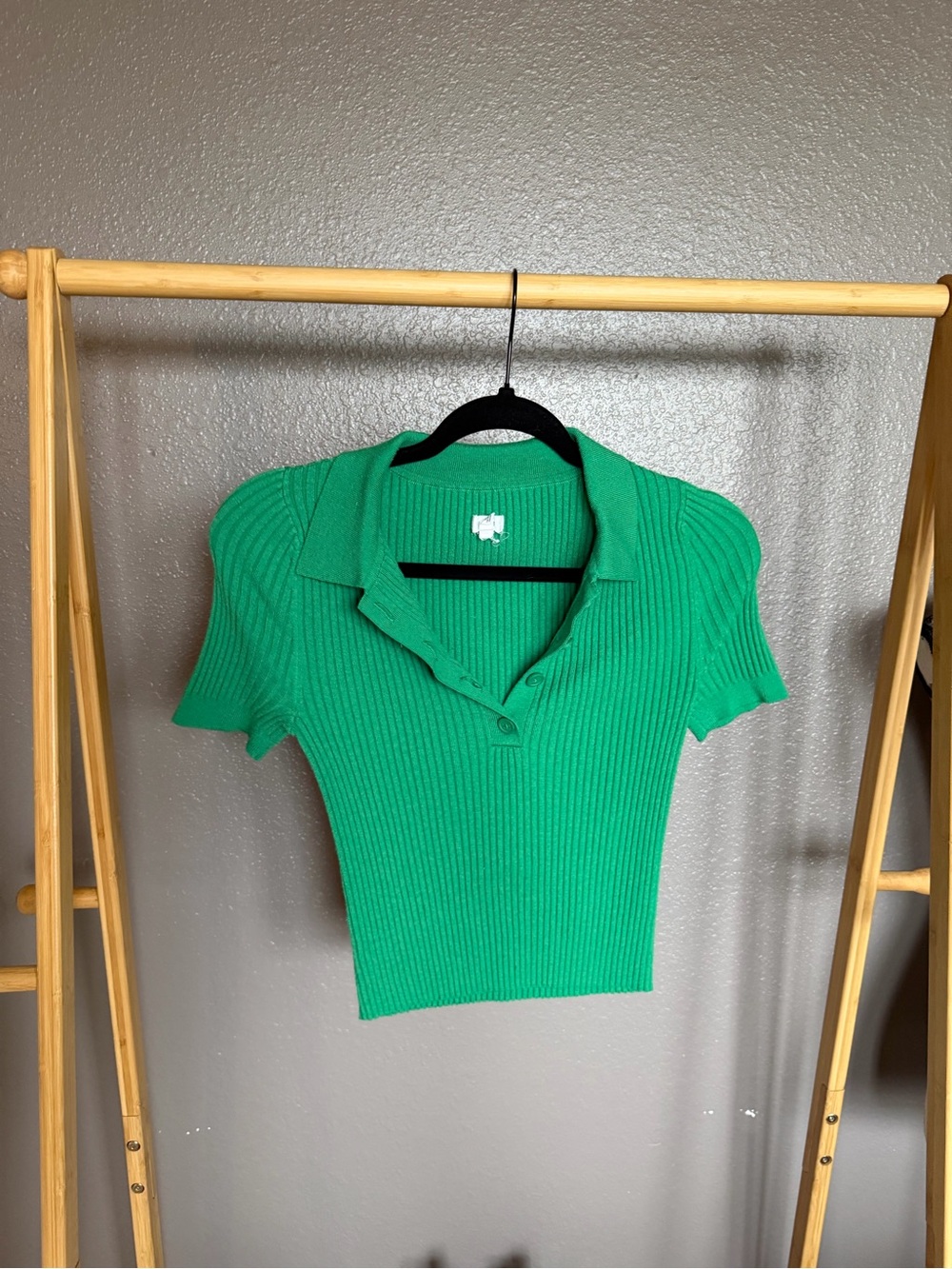 aerie Bright Green Ribbed Polo Crop Top